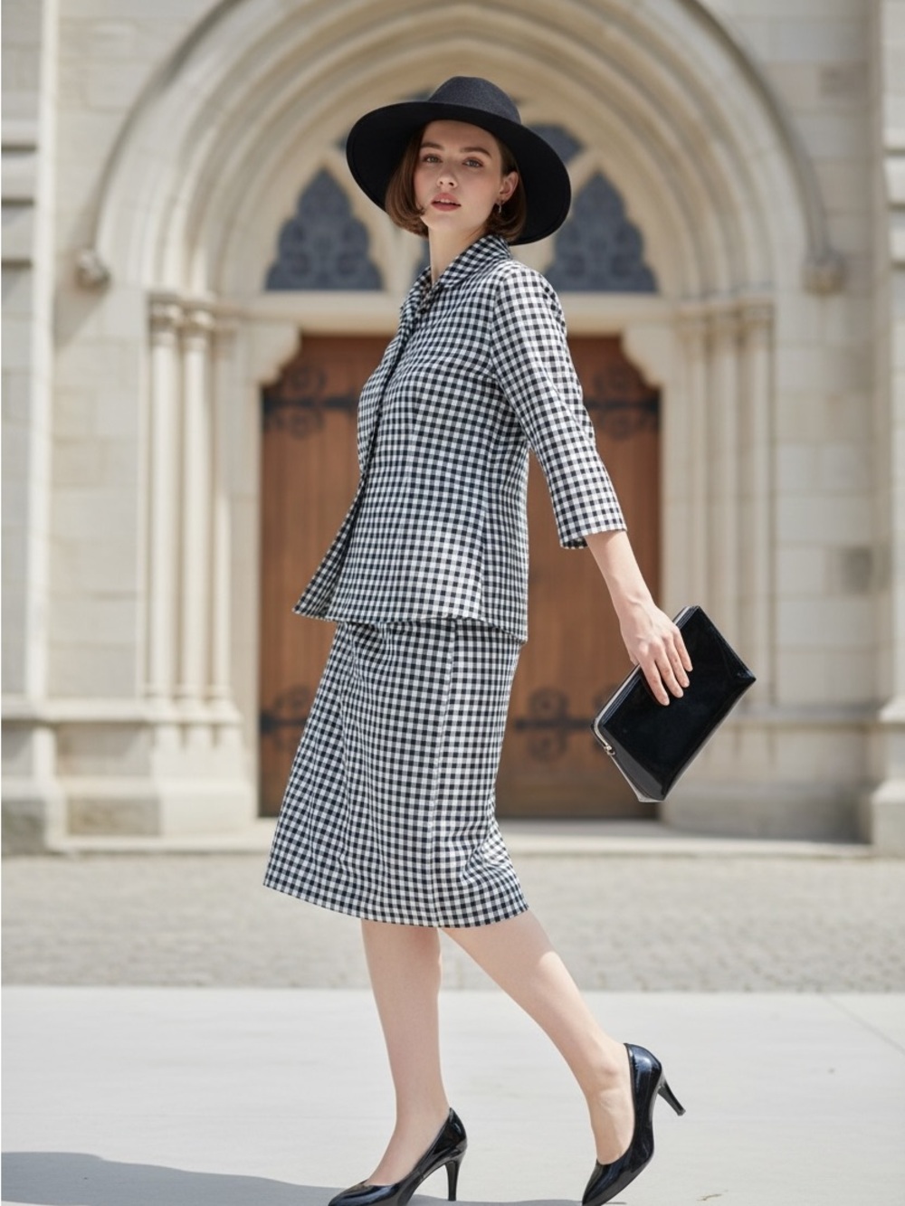 Valerie Stevens Black and White Silk Gingham Ensemble